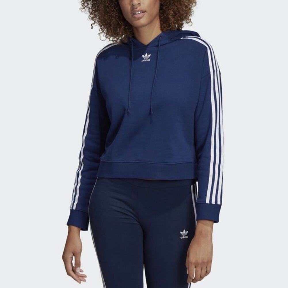 Adidas Cropped Navy Blue Athletic Hoodie Sweatshirt Size XS